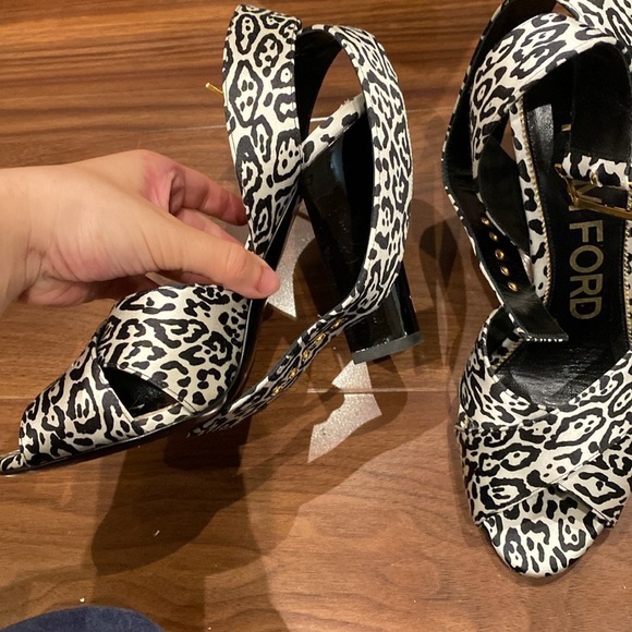 Tom Ford / NEW leopard sandal animal printed heel cross block black white 38 8 - Picture 6 of 10